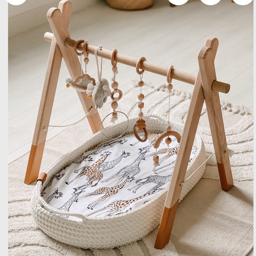 Baby bassinet/changing basket and wooden mobile